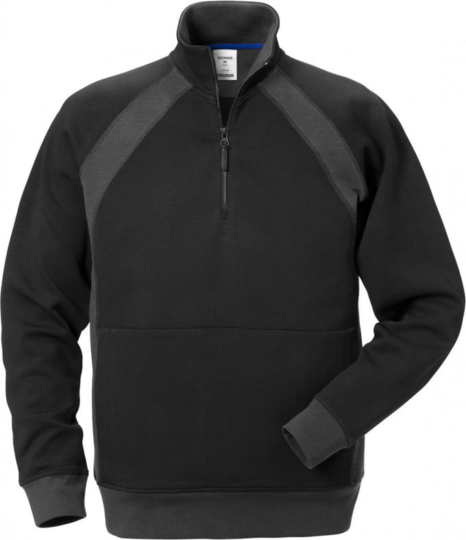 Fristads Sweatshirt Met Korte Rits 1755 Df - Zwart/Grijs - XS