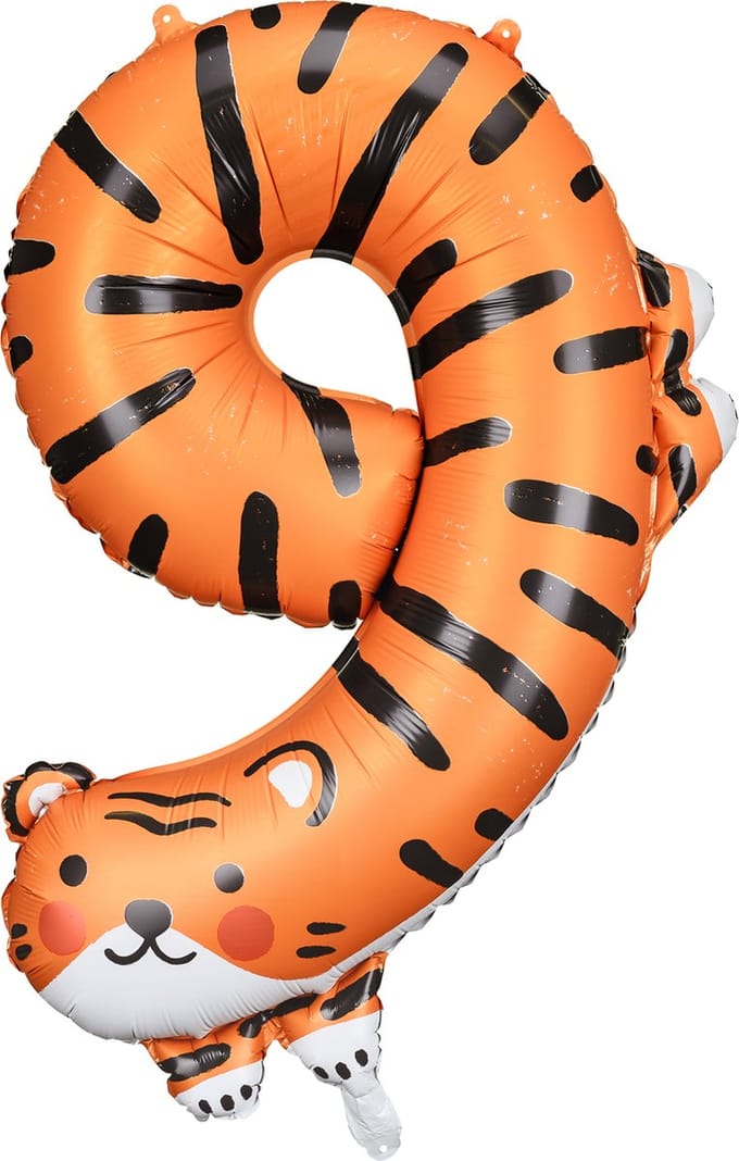 Partydeco - Folieballon cijfer 9 - tijger - 64 x 87 cm