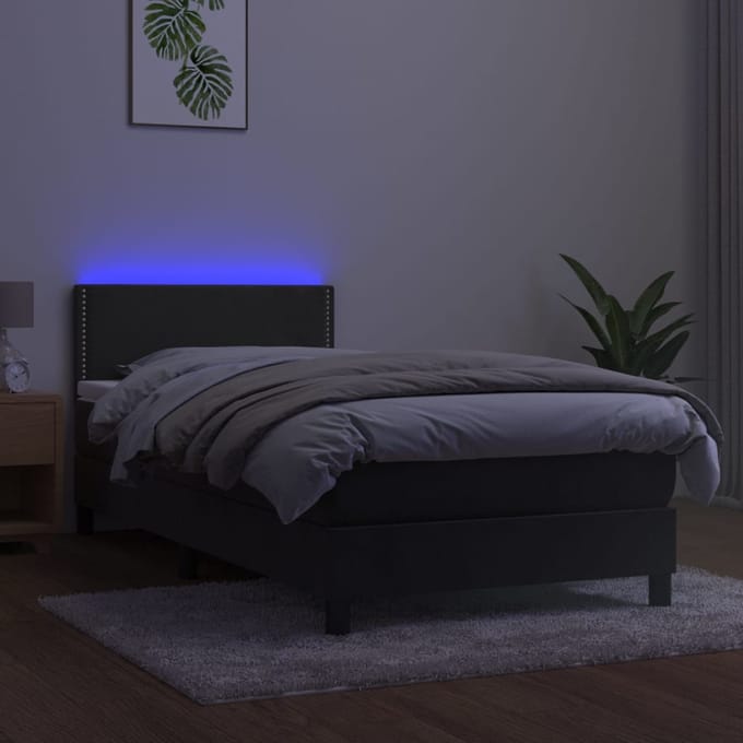 vidaXL - Boxspring - met - matras - en - LED - fluweel - donkergrijs - 90x190 - cm