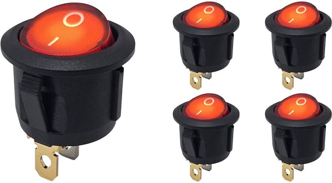 ProRide Wipschakelaar ON-OFF KCD2-220 - Rond - 3 pins - 250V/6A - Rood - 5 stuks