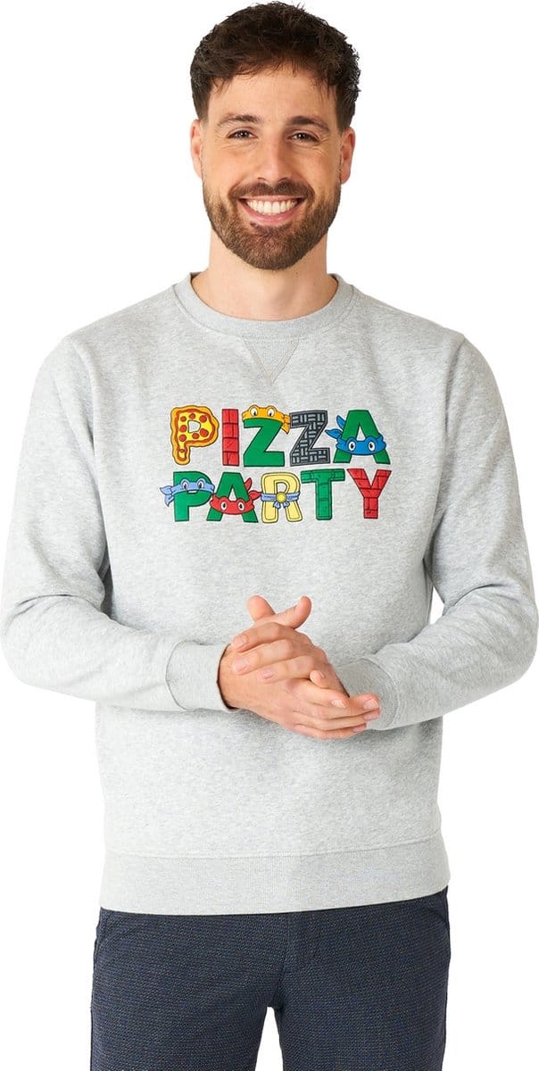 OppoSuits TMNT™ Pizza Time - Heren Sweater - Turtles Trui - Grijs - Maat: M