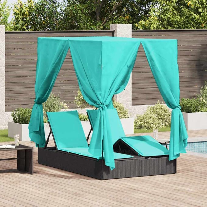 vidaXL Dubbele ligbed Turquoise poly rattan