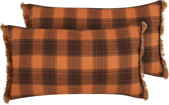 BARJA - Sierkussen set van 2 - Oranje/Zwart - 40 x 70 cm - Polyester