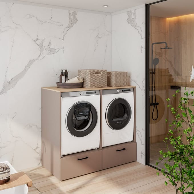 Wasmachine en droger ombouw - Met lade - Beige