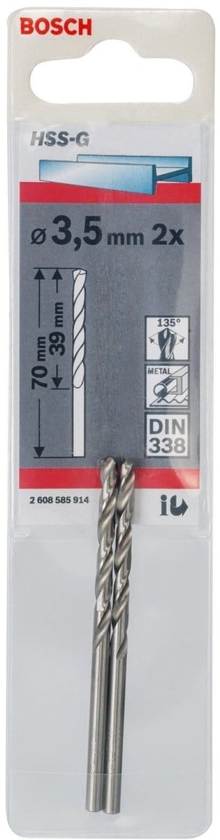 Bosch - Metaalboren HSS-G, Standard 3,5 x 39 x 70 mm