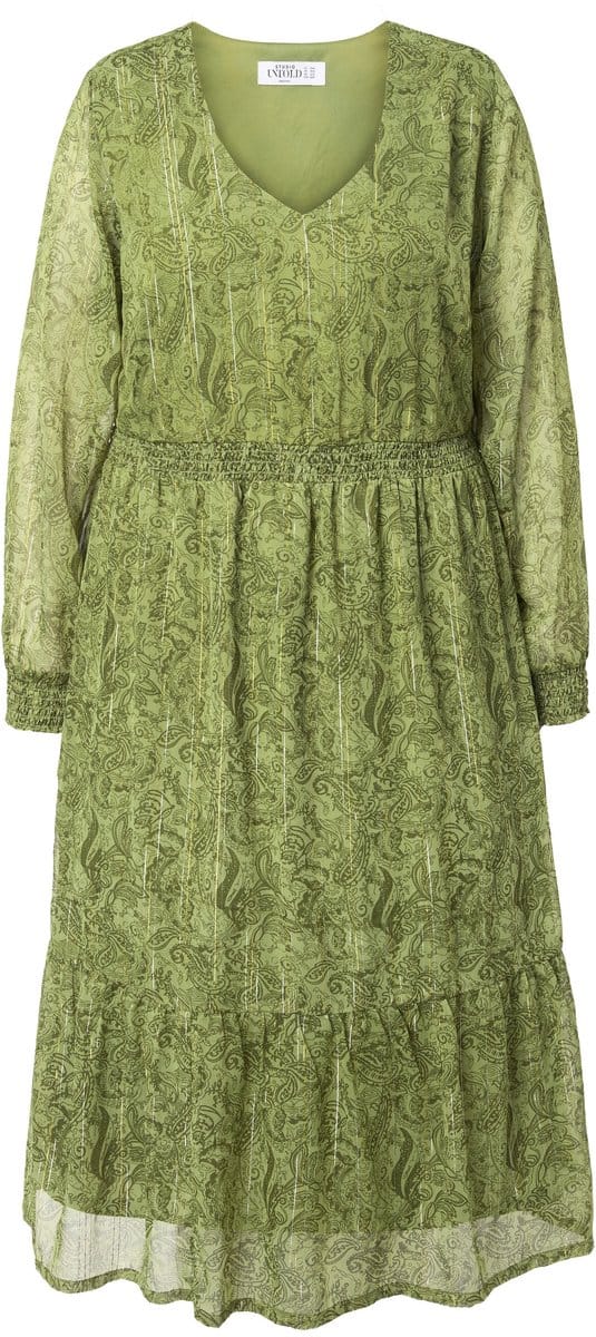 Studio Untold - Dames - Midi-jurk A-lijn print met glitterdraden - Palmboomgroen - Maat 42+