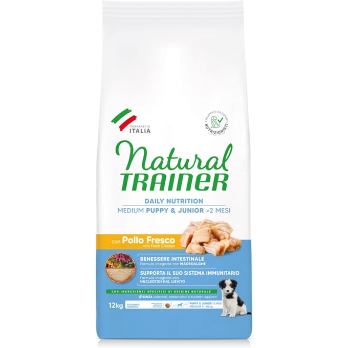 Natural Trainer Puppy & Junior Medium met kip - 12 kg