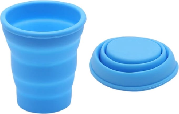 New Age Devi - Opvouwbare Beker Met Deksel - Siliconen - 110 ML - Blauw