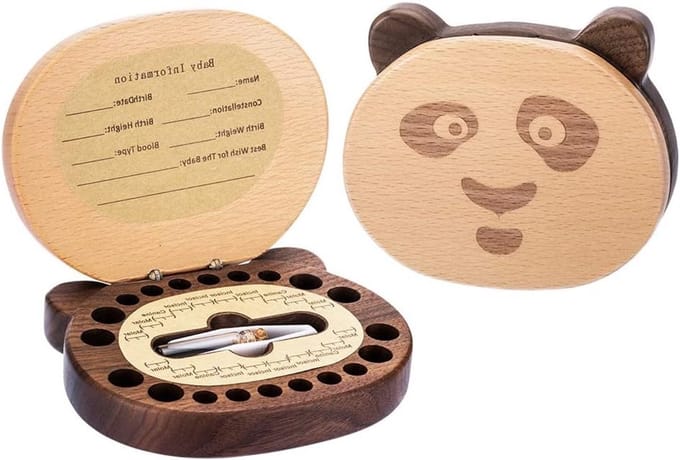 Houten Melktandendoos met Panda Decoratie - Bewaar Doosje voor Kinderen