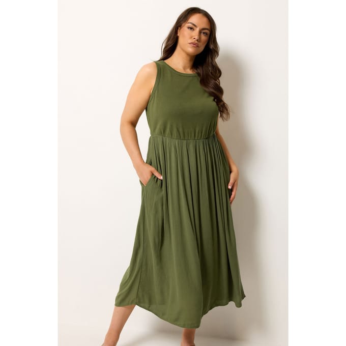 Yours Kaki Groene Getextureerde Maxijurk Size 44