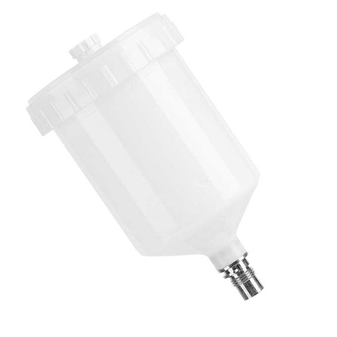 Plastic beker met luchtzwaartekrachtverfpot, schroefdraadaansluiting voor spuitpistool, capaciteit 600 ml white