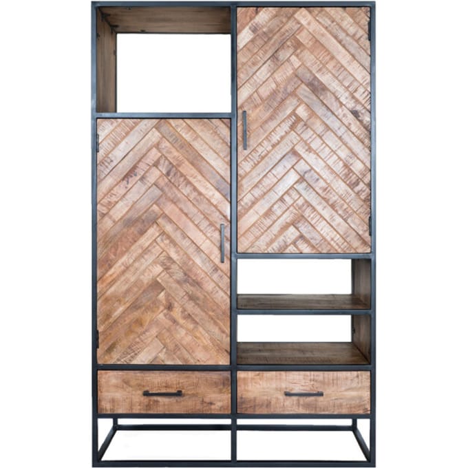 Kast Roan Visgraat - Bruin Mangohout - 180 x 110 cm - Industrieel