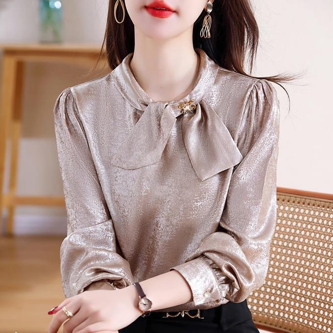 Lente Nieuw High-end Temperament Lange Mouw Mode Shirt Effen Kleur Dun Casual Elegant Pullover 3XL gray
