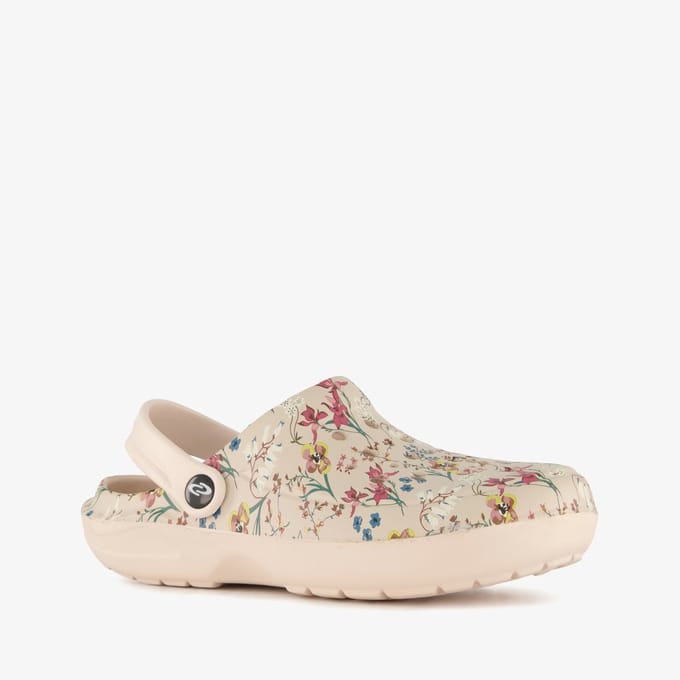 Dames klompen met bloemenprint beige - Maat 36 - Clogs