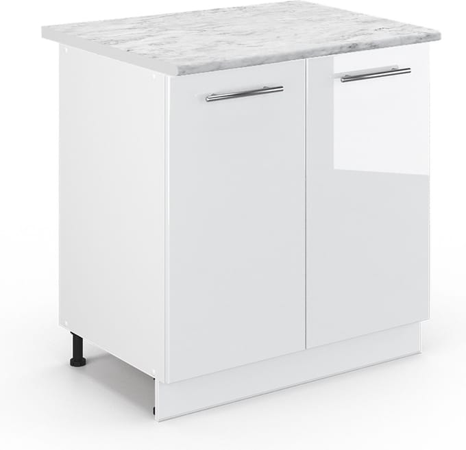 Vicco Keukenonderkast Fame-Line, Wit Hoogglans/Wit, 80 cm marmer werkblad