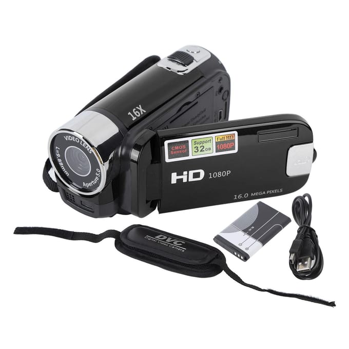 4K 48MP DV-camera, 2,7 inch TFT draaibaar scherm, 16x digitale zoom, videocamera met USB-kabel zwart