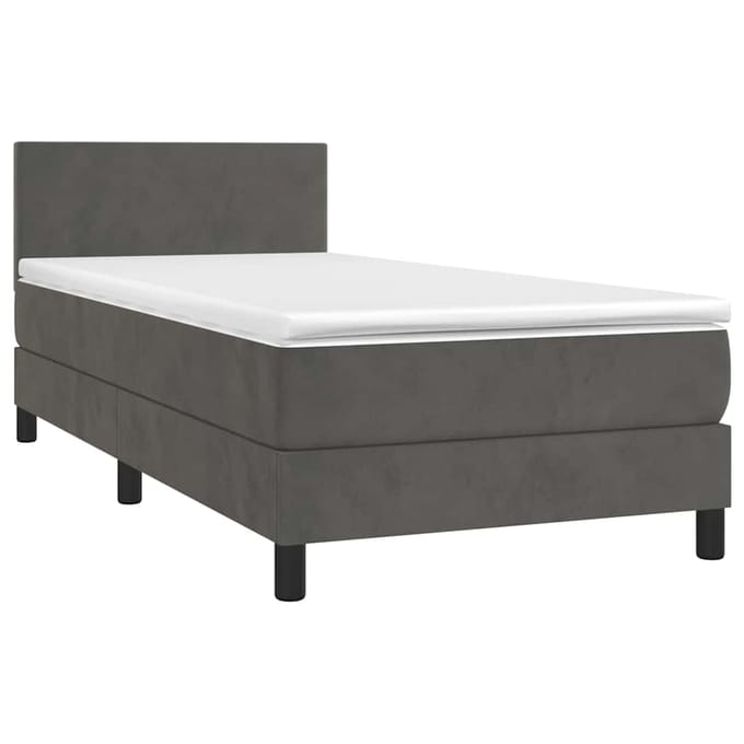 vidaXL - Boxspring - met - matras - en - LED - fluweel - donkergrijs - 80x200 - cm
