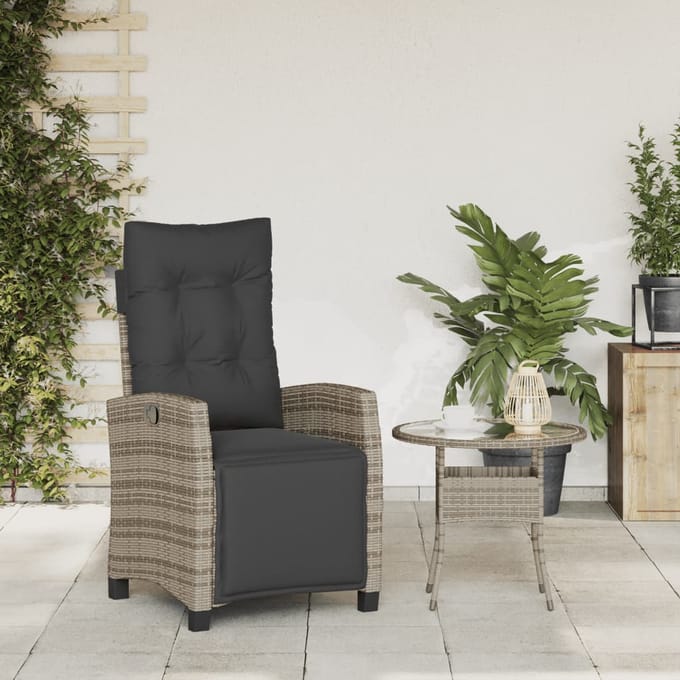 vidaXL - Tuinstoel - verstelbaar - met - voetensteun - poly - rattan - grijs