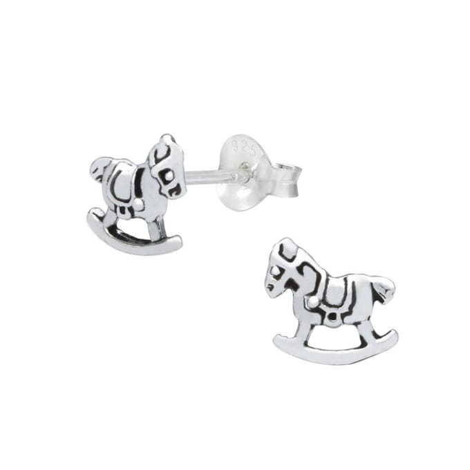 Joy|S - Zilveren hobbelpaard oorbellen - 8 mm - geoxideerd