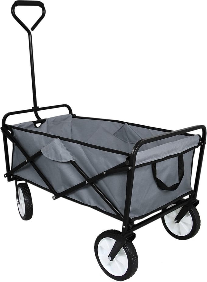 Bolderkar opvouwbaar - grijs - 120kg - inclusief tuinhandschoenen