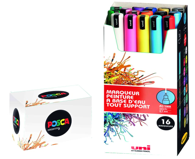 Uni-ball Paint Marker extra fine op waterbasis Posca PC-1MR doos van 16 stuks in geassorteerde kleuren