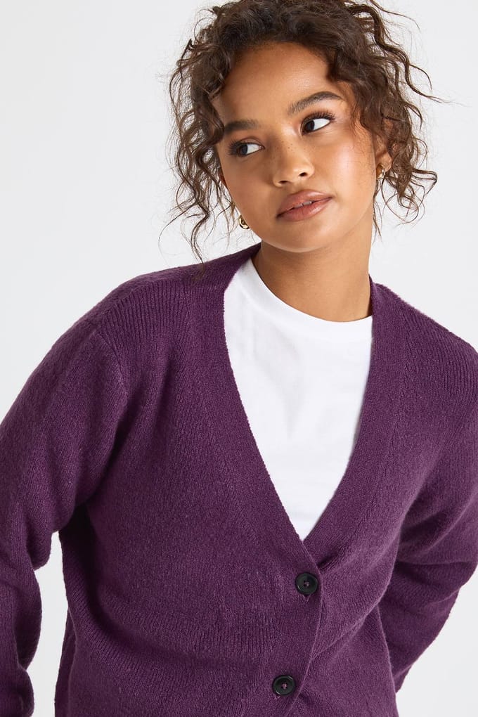 boohoo Dames Asymmetrische gebreide cardigan | Plum | Maat: Small