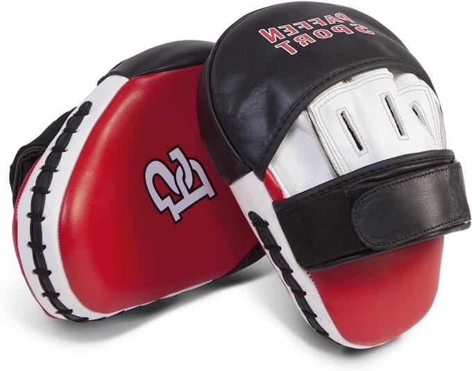 Professionele Coach Mitt - Bokshandschoen Training - Dynamische Slagtraining - Handgemaakt Kwaliteitsleer - One Size - Rood Zwart Wit