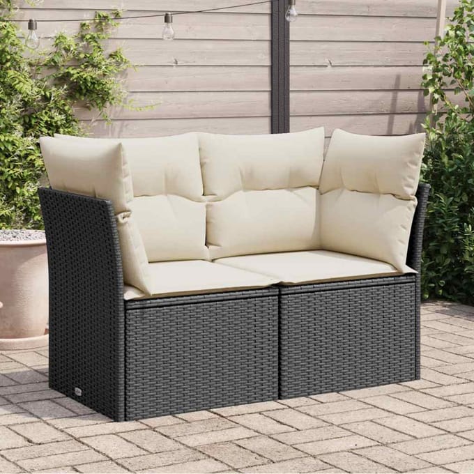 vidaXL - Tuinbank - 2-zits - met - kussens - poly - rattan - zwart