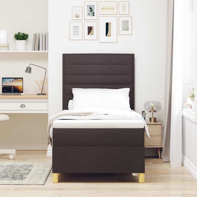 vidaXL - Boxspring - bed - met - matras - Donkerbruin - 100 - x - 200 - cm - Stof