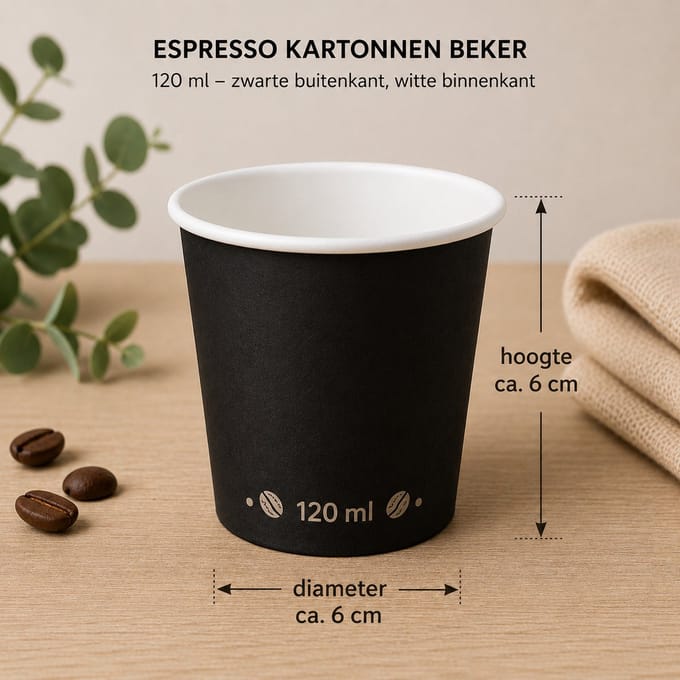 100x Beker espresso karton wegwerp kraft zwart 120ml - Espresso - Koffie thee chocomel soep drank water beker karton