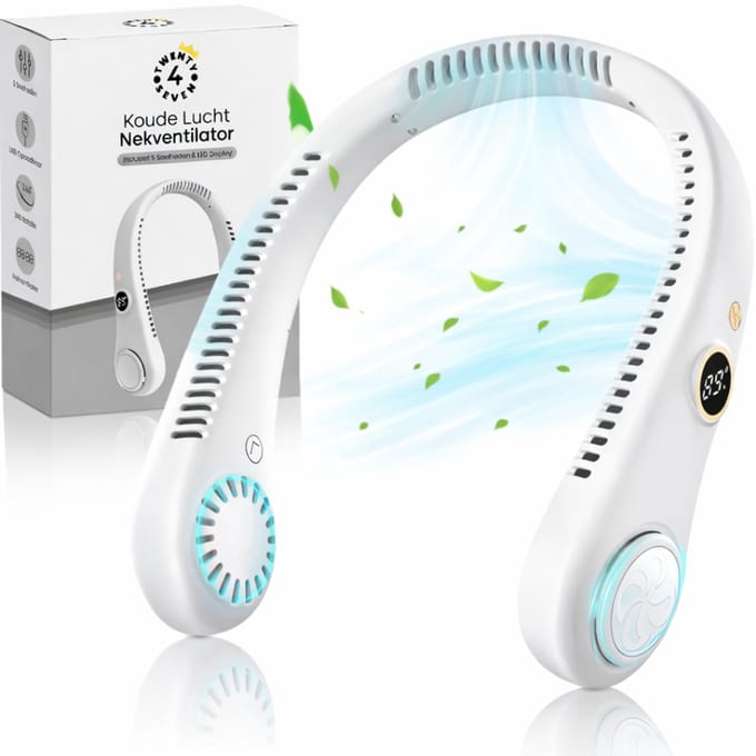 Twenty4seven® Nekventilator Wit - Nek Ventilator Oplaadbaar met Koeling - Draagbare Mini Neck Fan - Gezichtsventilator & Handventilator - 3 Standen