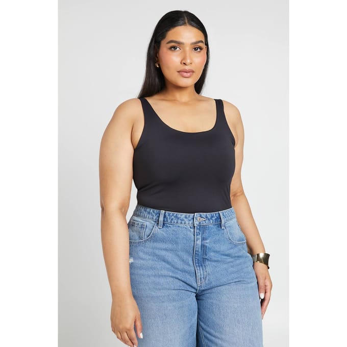 boohoo Dames Plus Second Skin Strappy Bodysuit | Zwart | Maat: 48