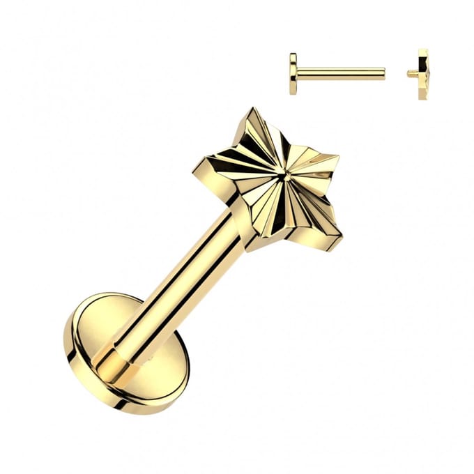 Piercing titanium ster top diamant cut 1.2x8 - goud - LMPiercings