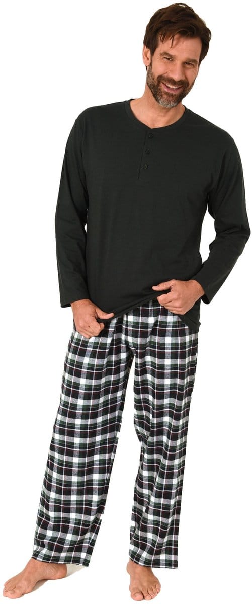 Lange herenpyjama, pyjama met flanellen broek in geruite look
