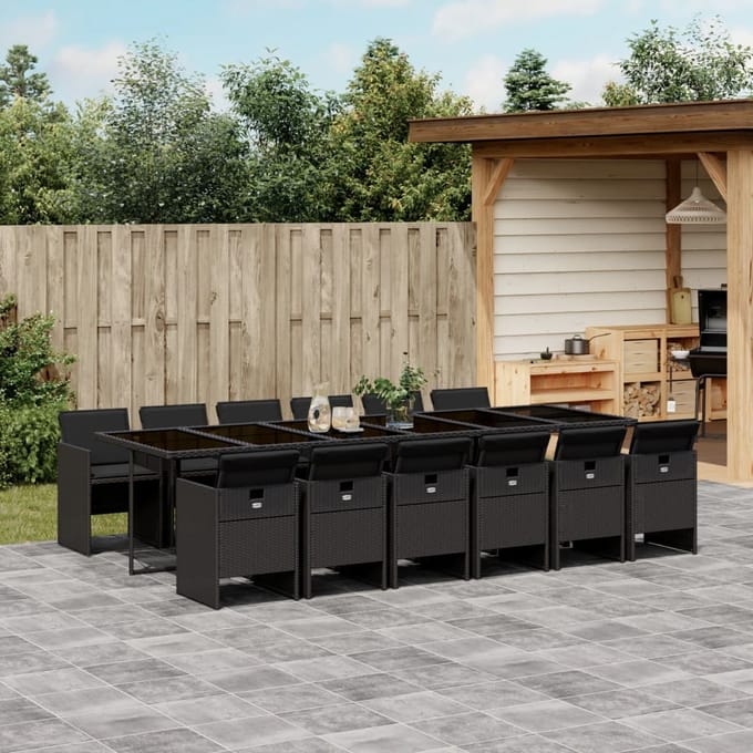 vidaXL - 13-delige - Tuinset - met - kussens - poly - rattan - zwart