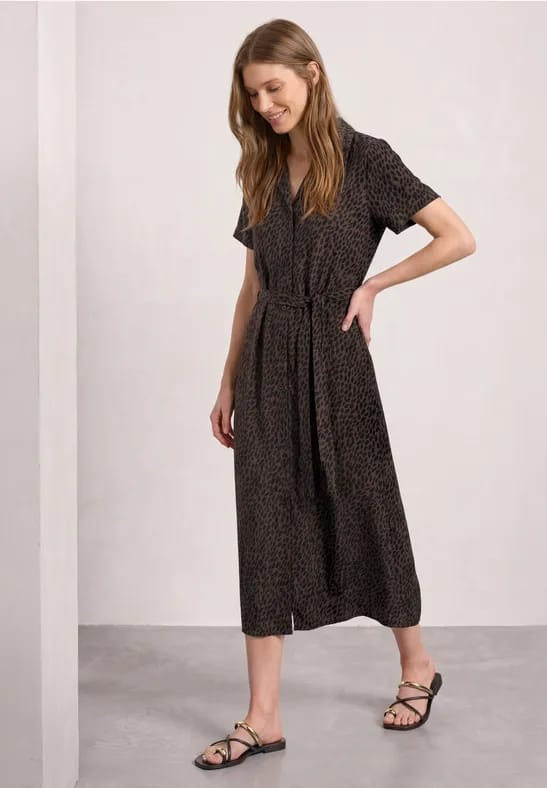 Midi-jurk met bowlingkraag en print