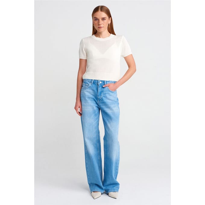 Hoge taille wijde pijpen katoen denim jeans