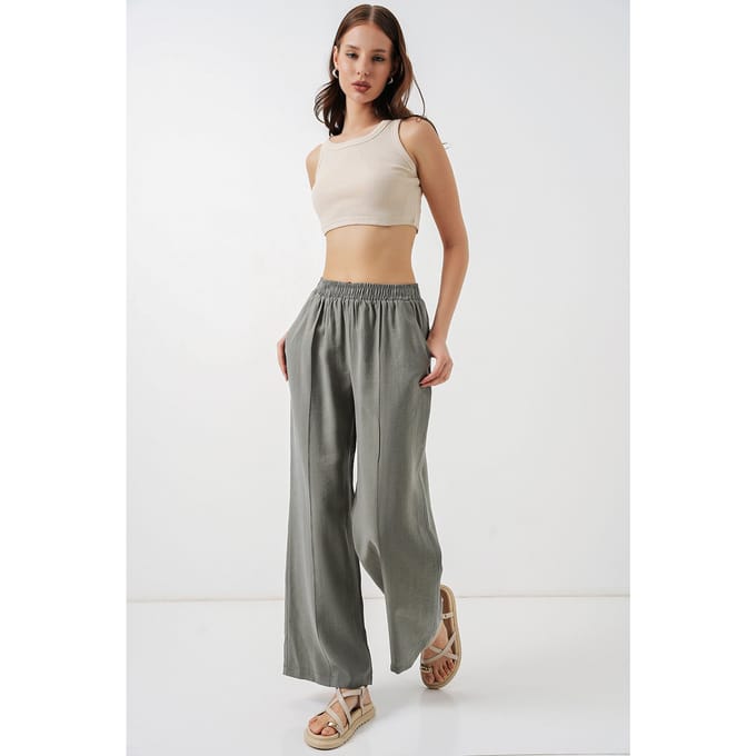 Brede Pijpen Broek met Elastische Taille