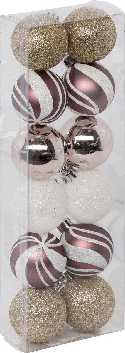 Atmosphera Kleine kerstballen - 12x stuks - champagne/roze/wit/goud - D4 cm - kunststof
