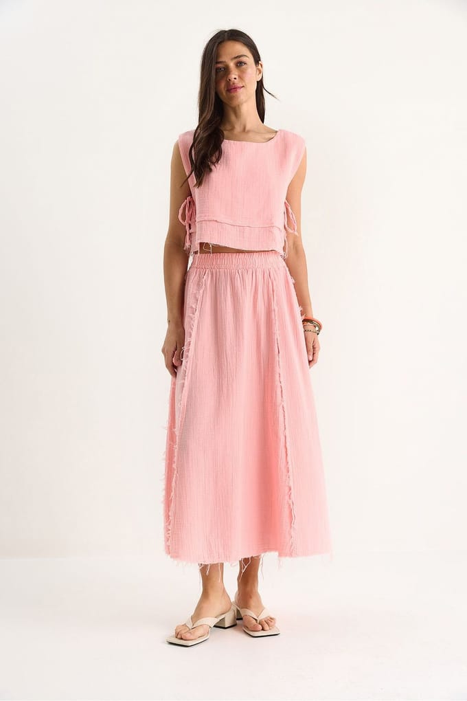Textuur Blouse & Rok Muslin Stof Twee-Delige Set