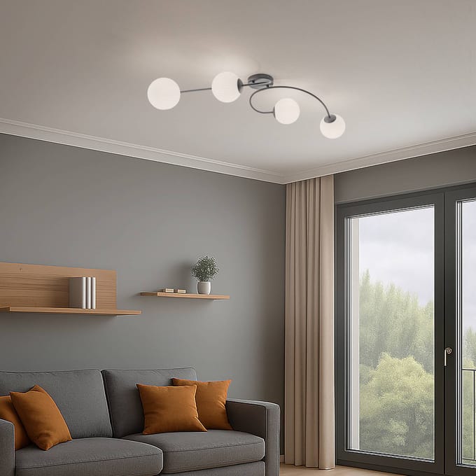 EMIBIG LIGHTING Plafondlamp Vibra, opaal/zwart, lengte 110 cm, glas, 4-lamps.