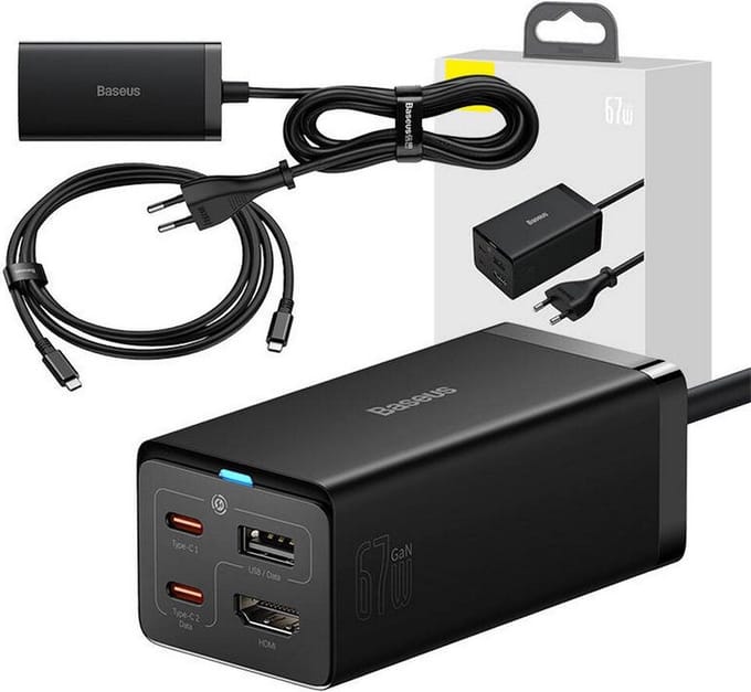 Baseus Wall charger GaN5 Pro 2xUSB-C + USB + HDMI 67W (black)