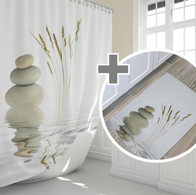 Zethome Zen - Badmat met Douchegordijn 240x200 cm - Antislip Douchemat 50x80 cm - Douche Mat - Hoge Kwaliteit Polyester