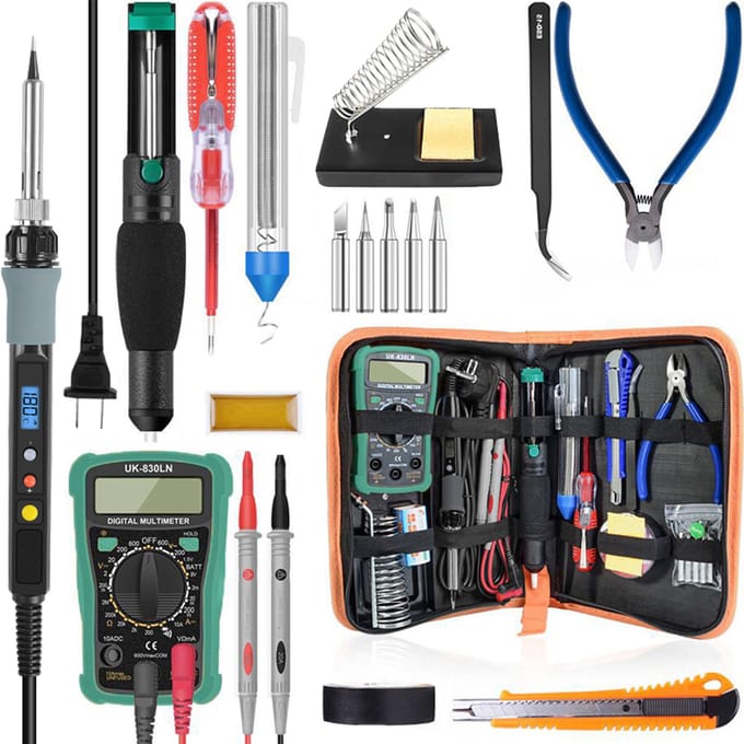 80W Digitale 100-480 graden Celsius Temperatuur Instelbare Soldeerbout Kit Elektrische Multimeter Desoldeerpomp EU Plug veelkleurig