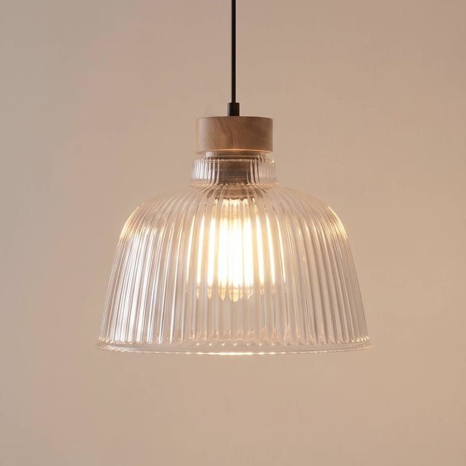 Lamkur Hanglamp Asta, eikenhout/glas, Ø 28 cm, E27