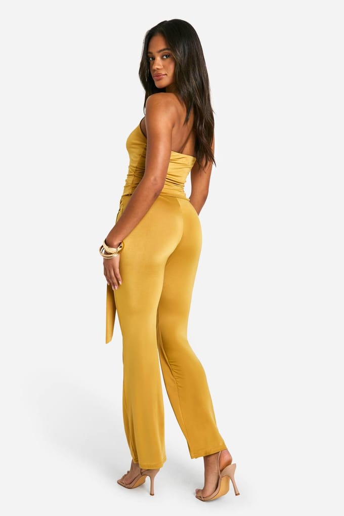 boohoo Dames Drape Detail Flare Trousers | Okergeel | Maat: 38