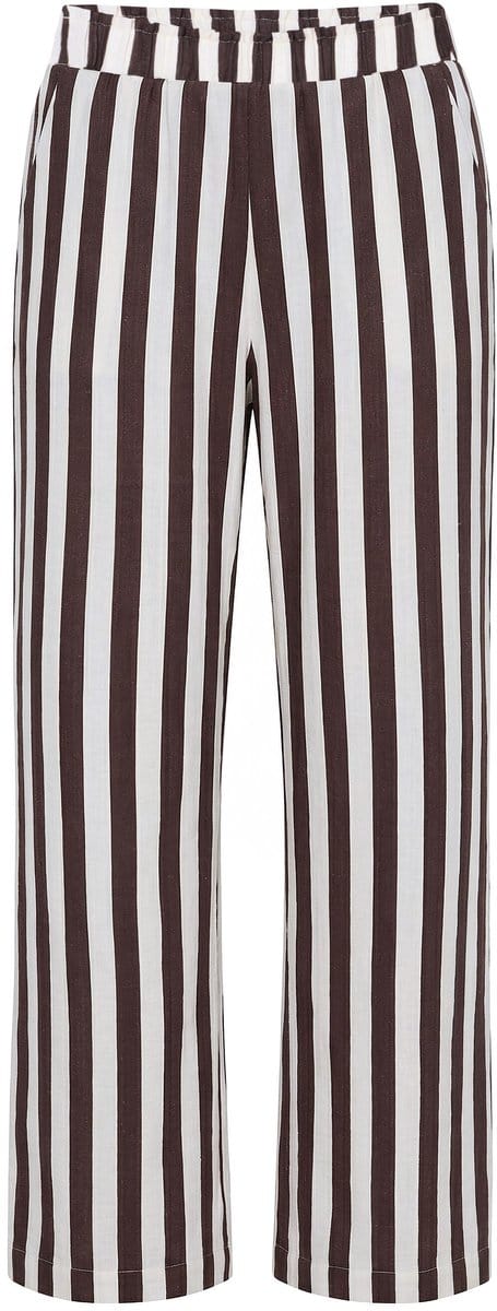 Studio Untold - Dames - Broek wijde pijpen mousseline strepen - Chocolade - Maat 56