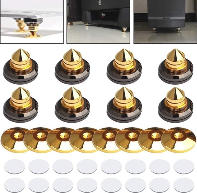 Vergulde Speaker Spikes Set - 8 Stuks voor Audioapparatuur en Geluidsisolatie