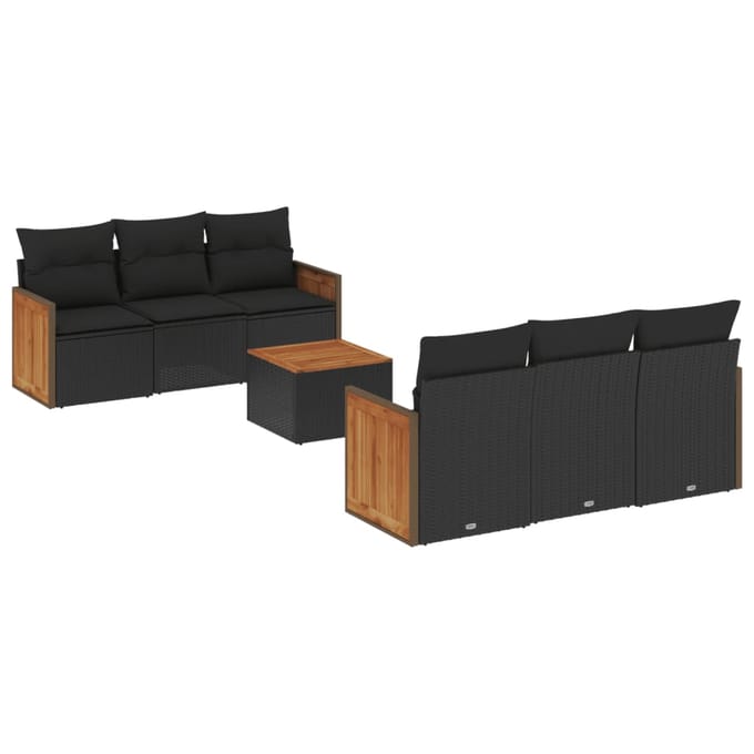vidaXL - 7-delige - Loungeset - met - kussens - poly - rattan - zwart