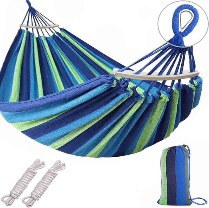 Camping hangmat - canvas - 260 x 80 cm - met spreidstokken